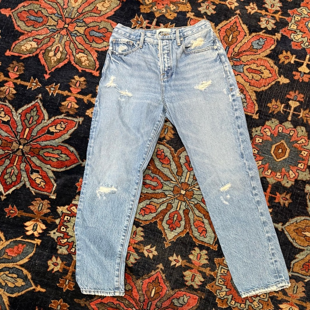 Frame Denim Le Original Light Blue Distressed Straight Leg Jeans